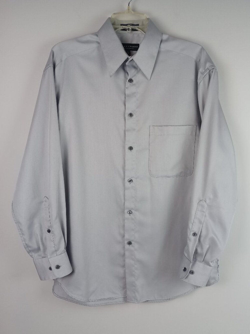 Crazy Horse Mens 15.5 32/33 Grey Sateen Long Sleeve Button Up Dress Shirt